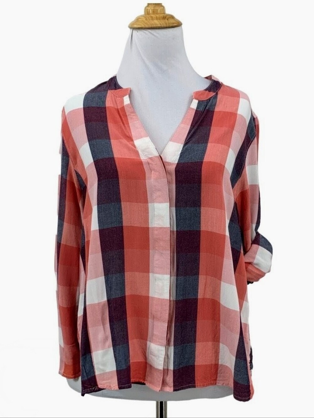 Tommy Bahama Red, Navy & White Plaid Button-Down Tunic Sz S